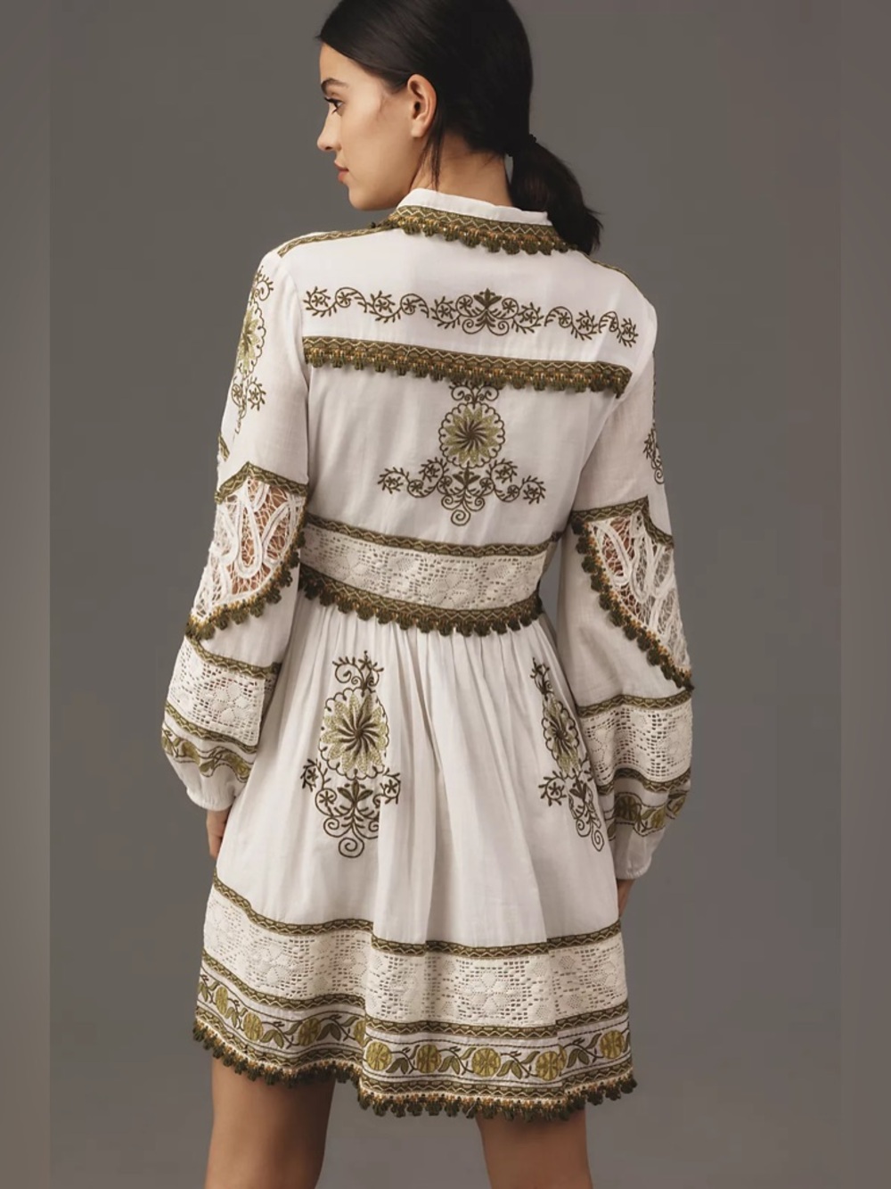 Anthropologie Maeve Long-Sleeve Embroidered Boho Mini Dress - Picture 3 of 11